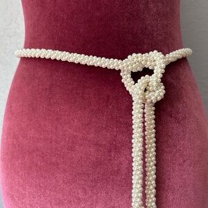 Classic Faux Pearl Statement Tie Tassel Belt